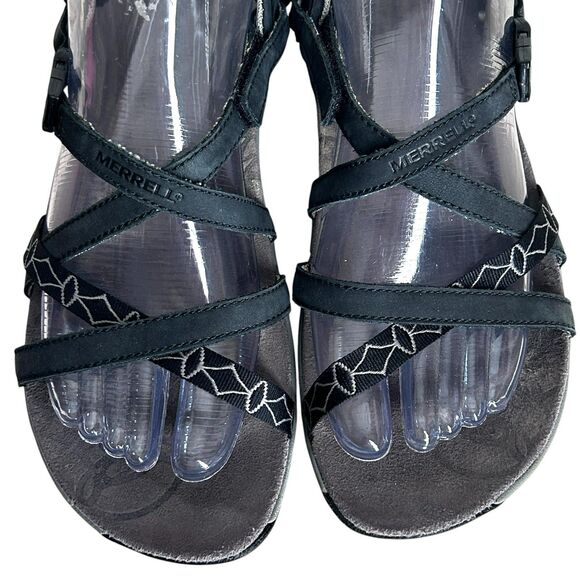 Merrell Sandals Footbed Shoes Womens Size 8 Black Gray Strappy Gorpcore - Picture 2 of 9